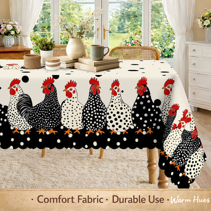 Farmhouse Polka Dot Rooster Tablecloth – Rustic Kitchen & Dining Decor