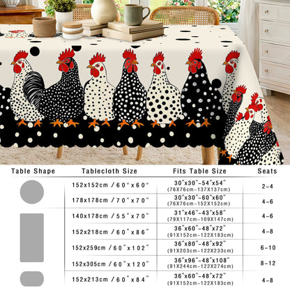 Farmhouse Polka Dot Rooster Tablecloth – Rustic Kitchen & Dining Decor