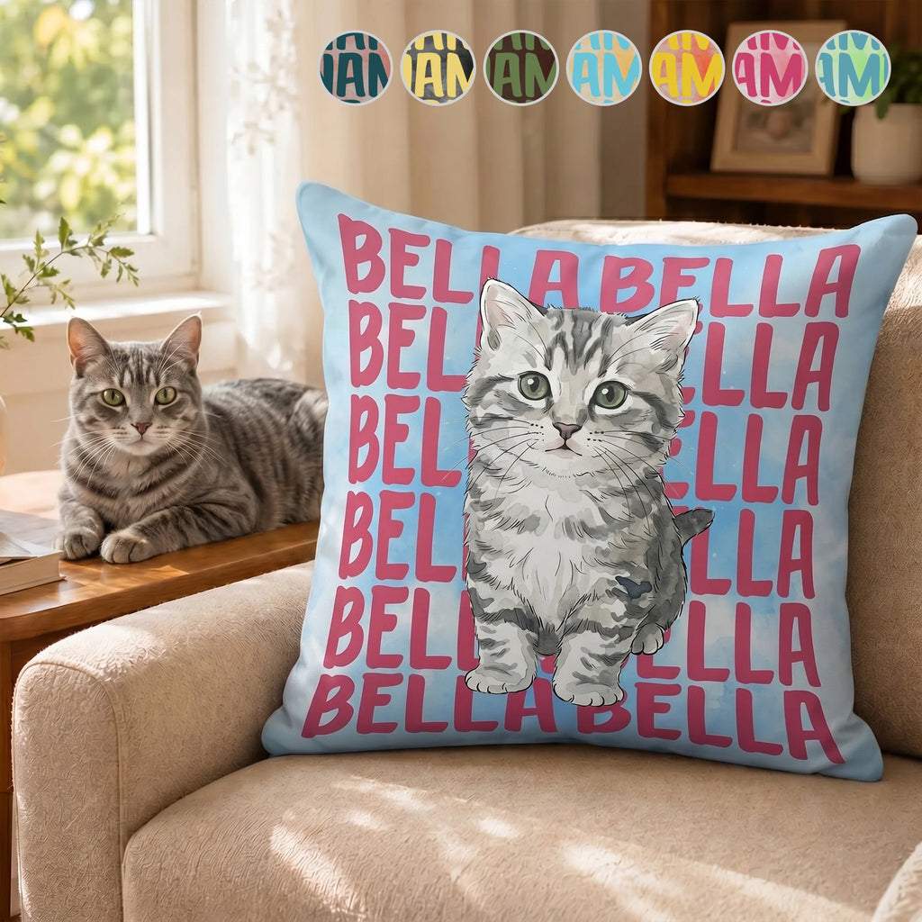 Custom Pet Portrait With Name Watercolor Style - Personalized Pillow
