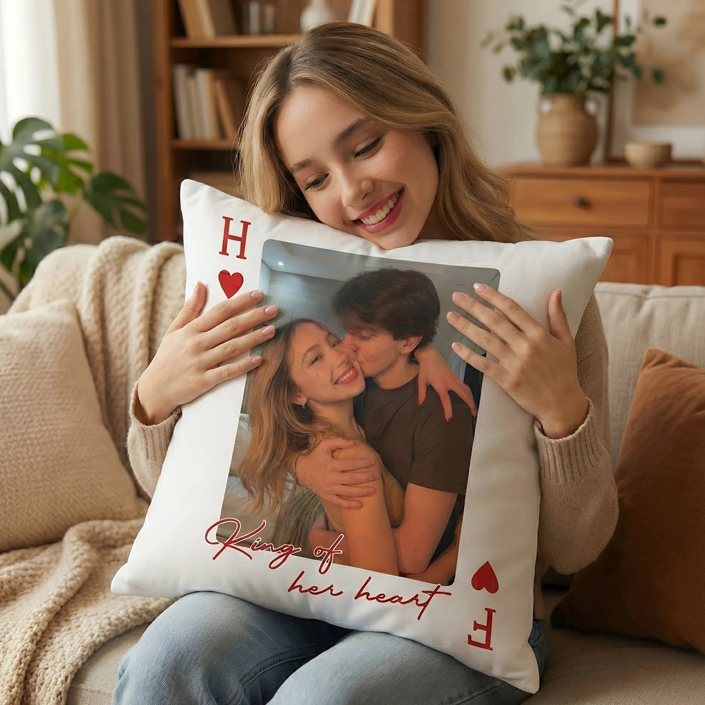 King & Queen Of Heart Custom Couples Photo Lucky Us - Personalized Photo Pillow (Insert Included)