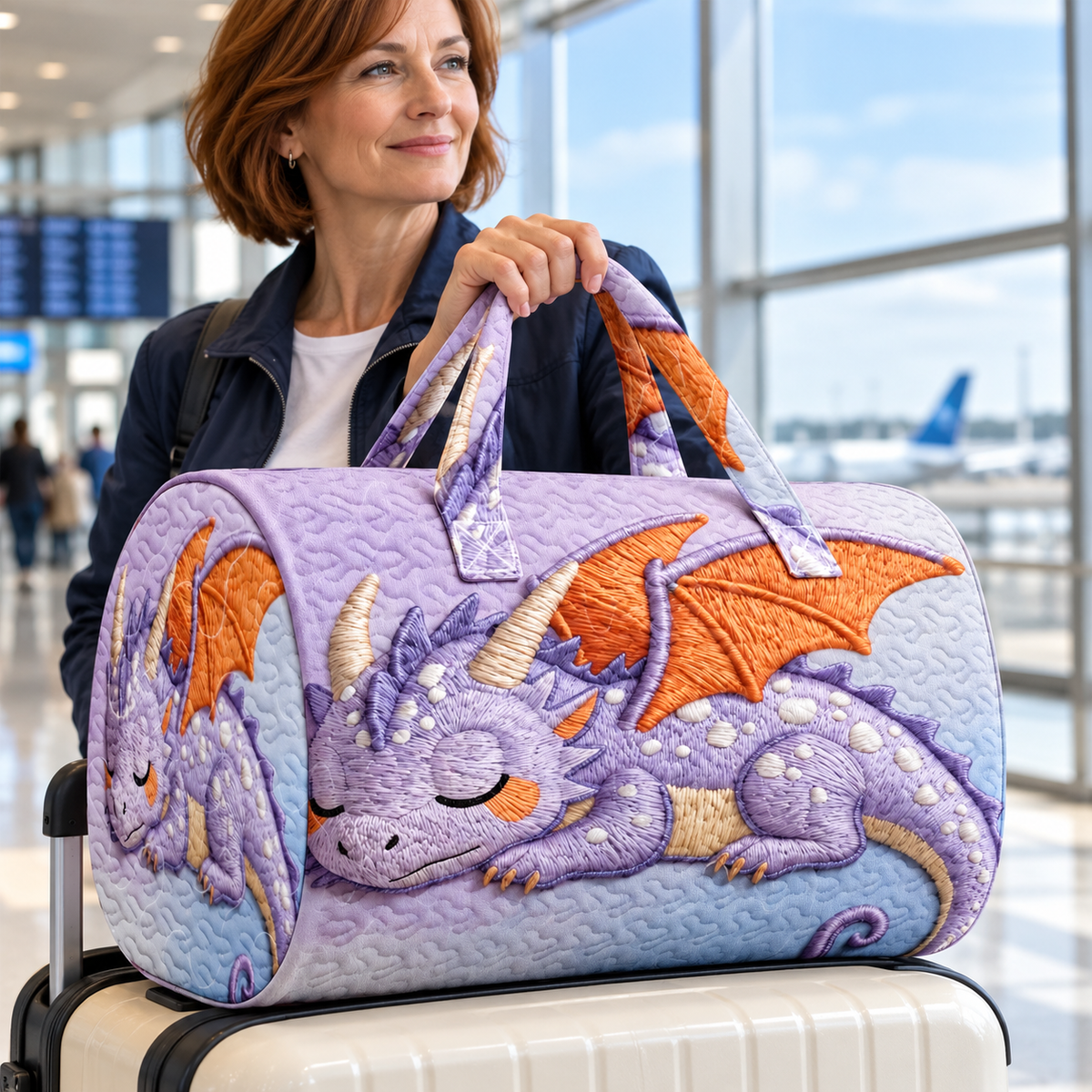 Cute Sleeping Dragon Quilted Duffel Bag – Fantasy Print Overnight & Weekender Travel Bag