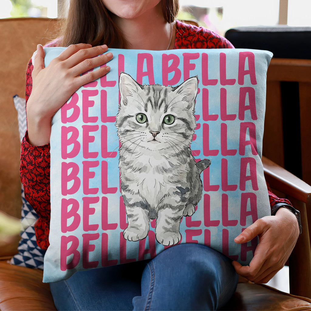 Custom Pet Portrait With Name Watercolor Style - Personalized Pillow