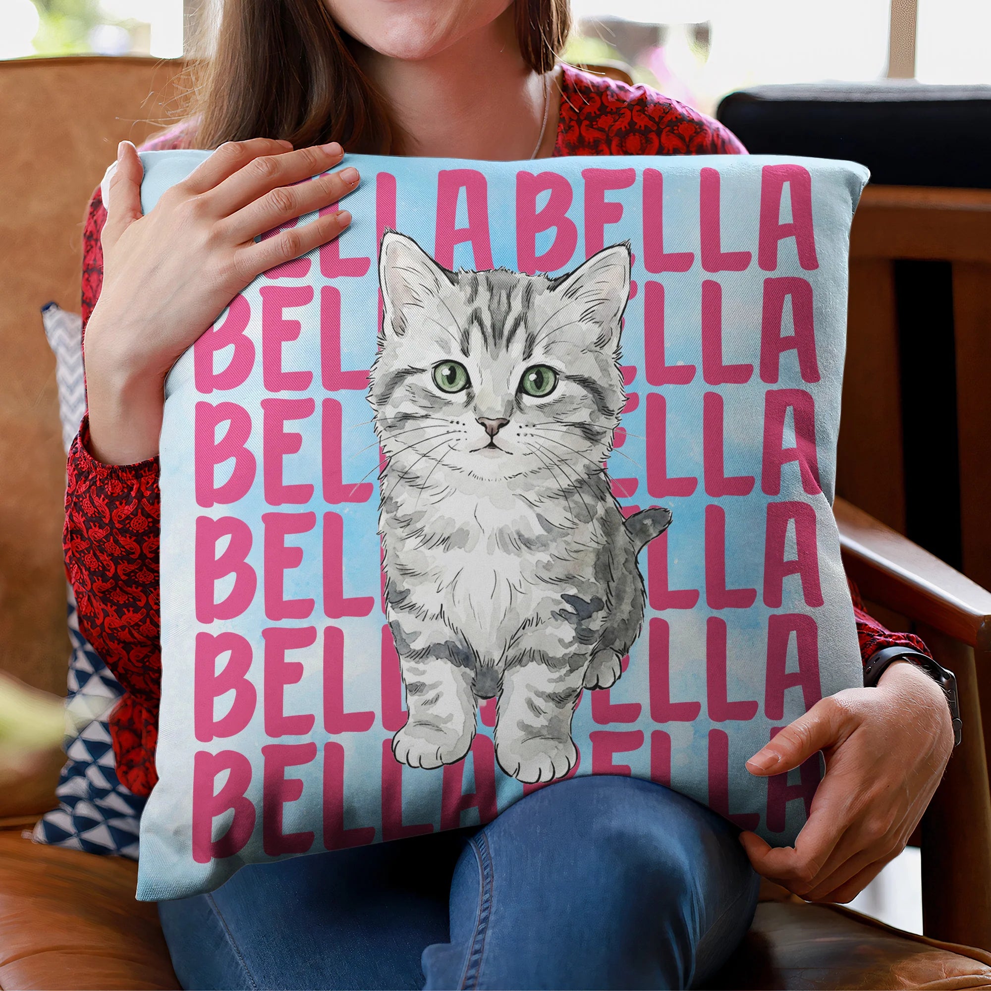 Custom Pet Portrait With Name Watercolor Style - Personalized Pillow