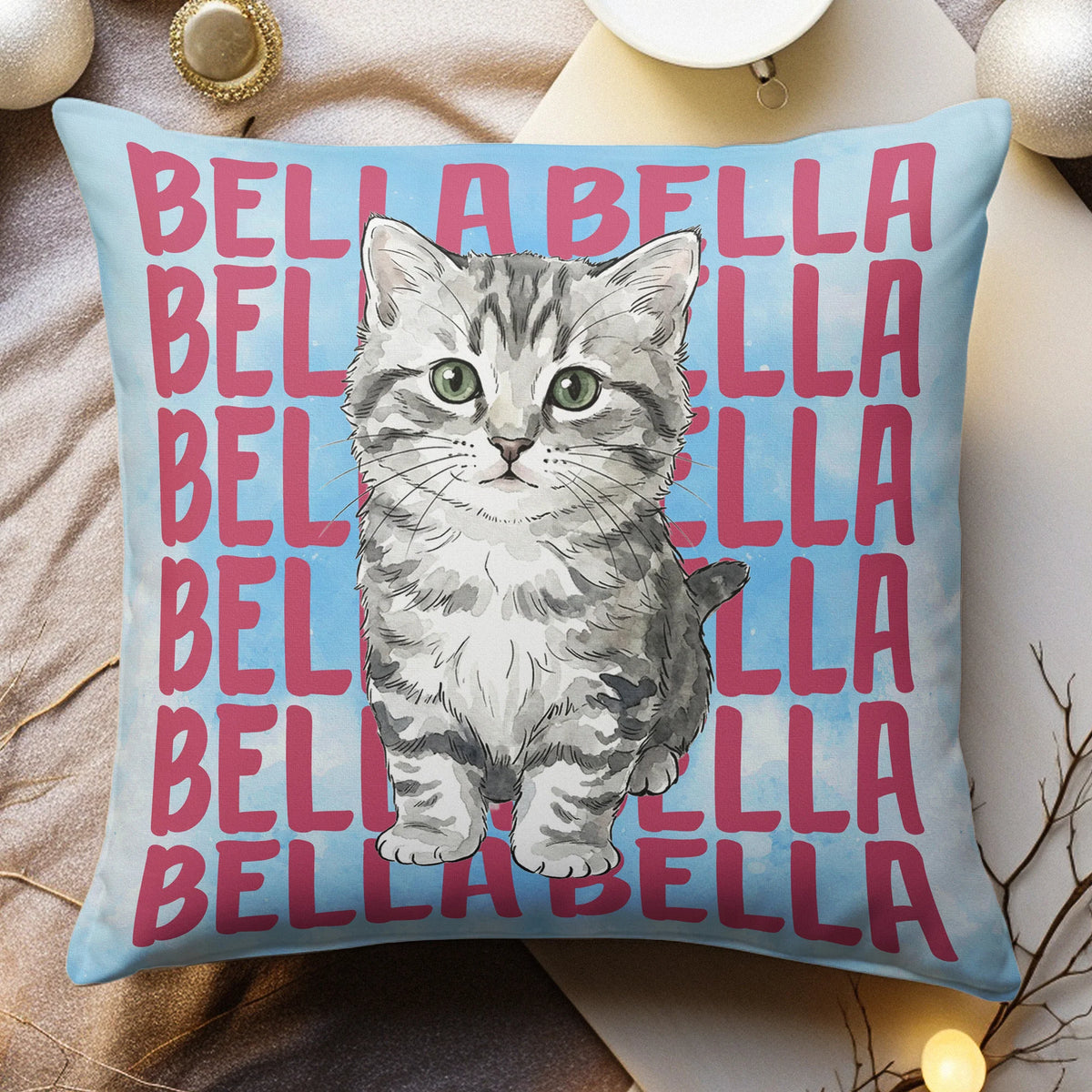 Custom Pet Portrait With Name Watercolor Style - Personalized Pillow