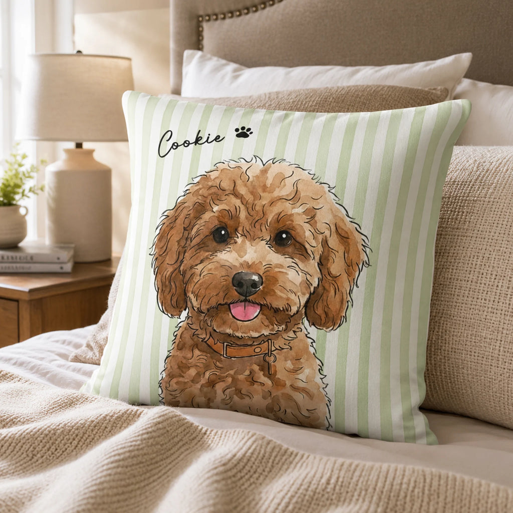 Custom Striped Pet Pillow Watercolor Art - Personalized Pillow