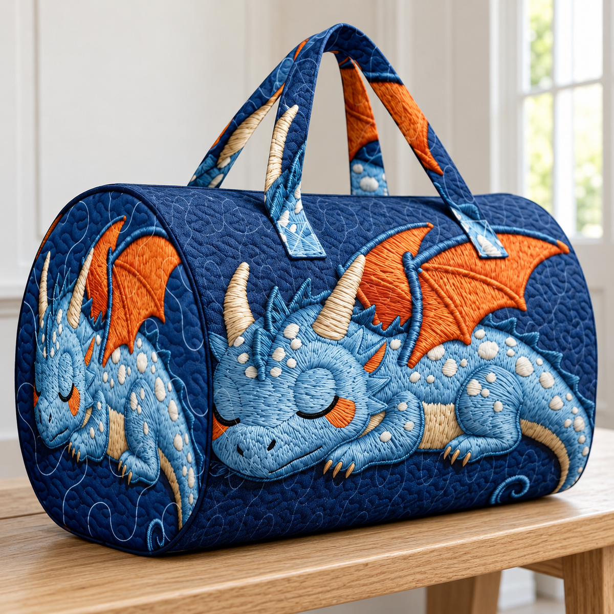 Cute Sleeping Dragon Quilted Duffel Bag – Fantasy Print Overnight & Weekender Travel Bag