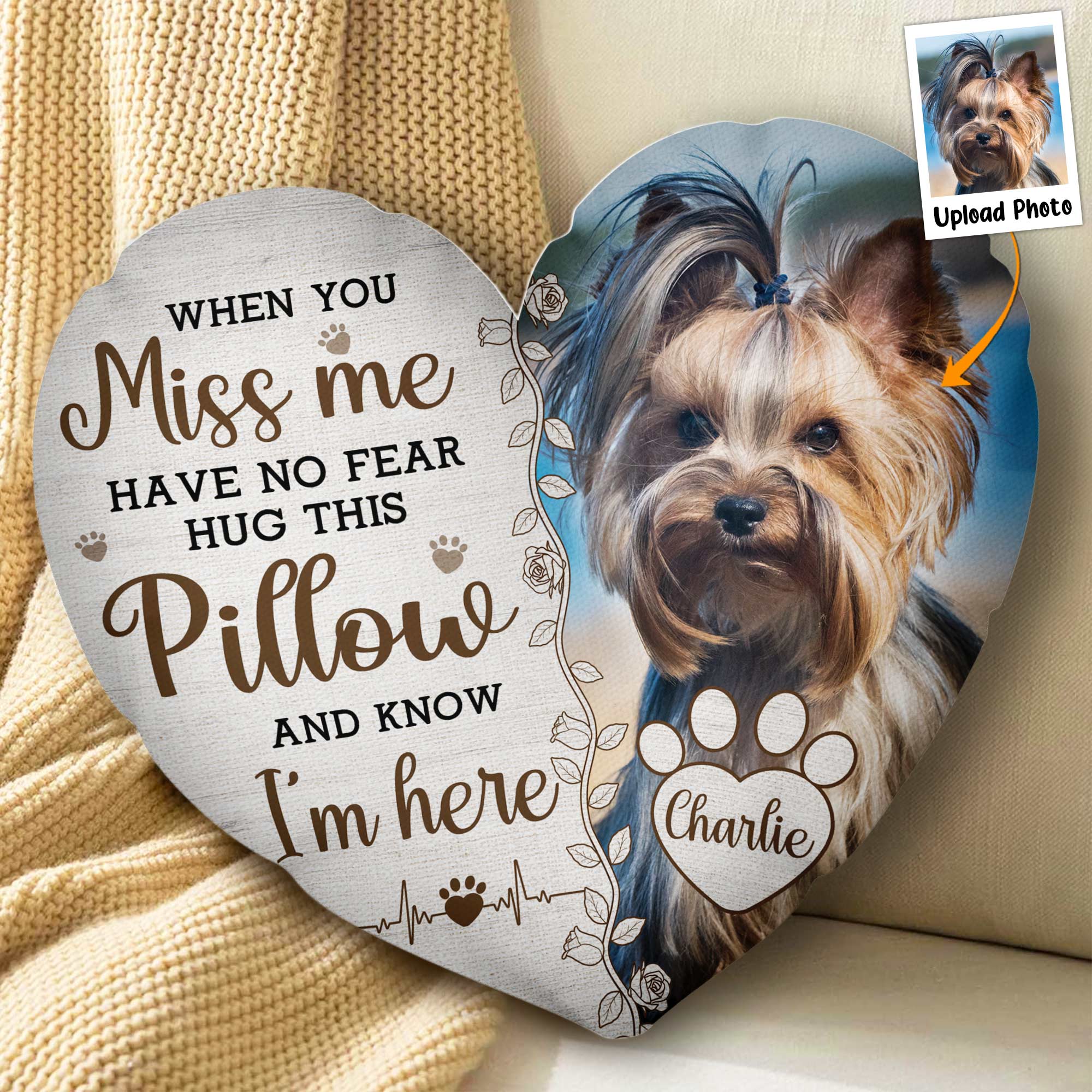 Custom Photo Hug This & Know I'm Here  - Personalized Photo Custom Shaped Memory Pillow